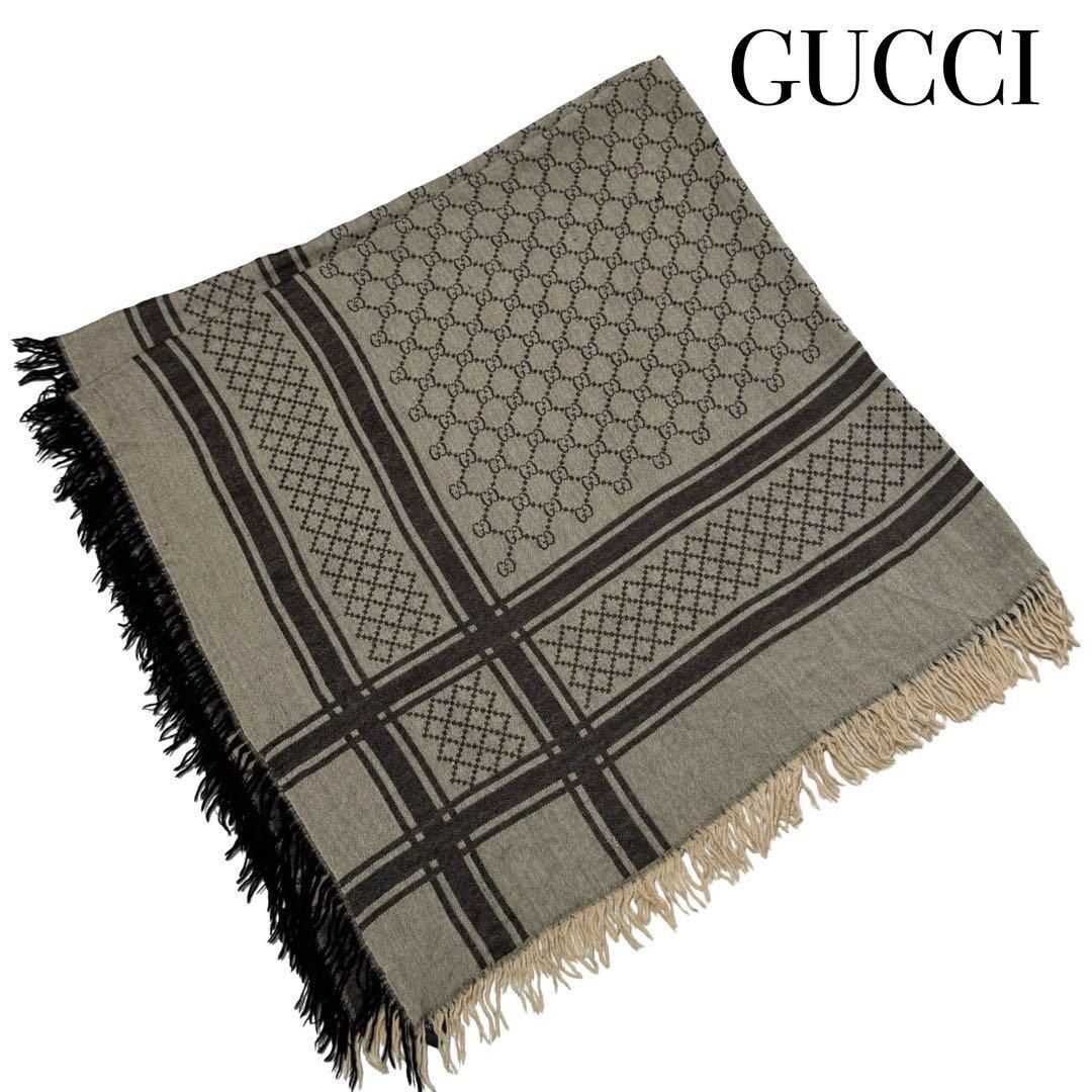 GUCCI グッチ GG柄 ストール ショール マフラー スカーフ 肩掛け ブラウン ウール シルク メンズ レディース イタリア製