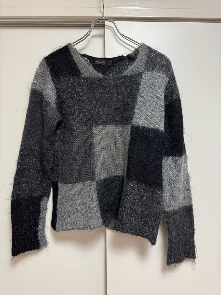  【極美品】UNDERCOVER ブロックチェック モヘアニット サイズ1 ブラック グレー系/アンダーカバー モヘヤ セーター/日本製/knit/sweater