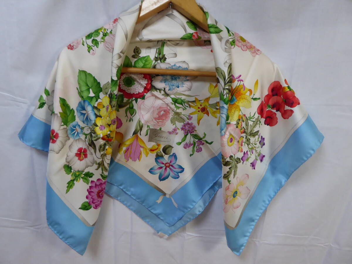 目立った傷や汚れなし】GUCCI/グッチ 花柄 スカーフ 85×87