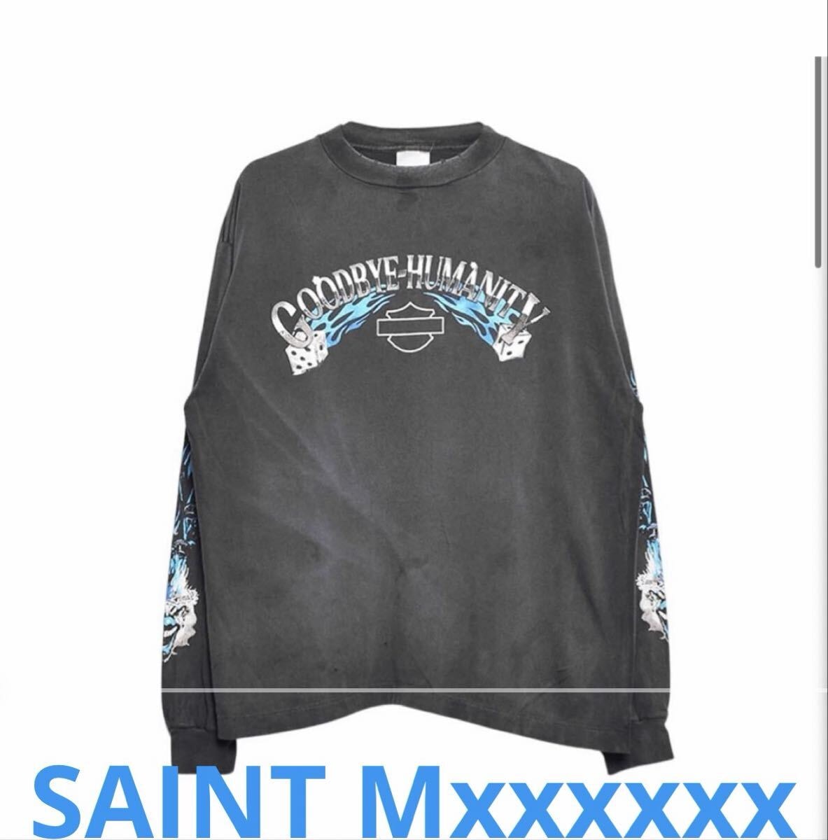 【新品】SAINT Mxxxxxx セントマイケル ロンT 長袖Tシャツ L ハーレーダビッドソンパロディー ロングスリーブ Tシャツ 黒Harley-Davidson風