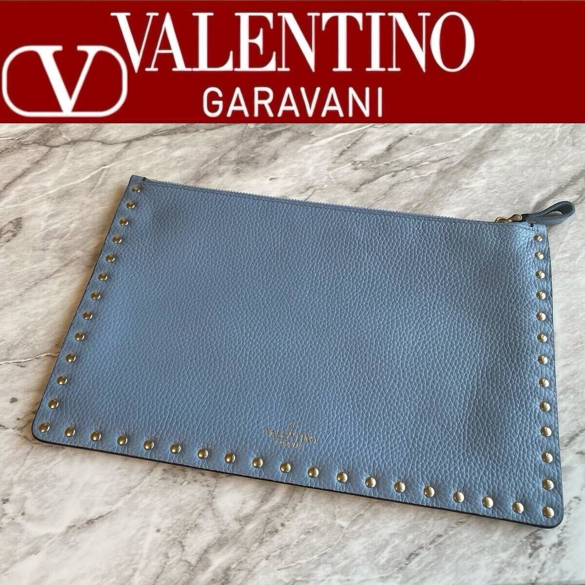 2234【新品★定価8.8万円】ヴァレンティノ★VALENTINO GARAVANI★ロックスタッズ★クラッチバッグ★ポーチ★レザー★メンズ★レディース★