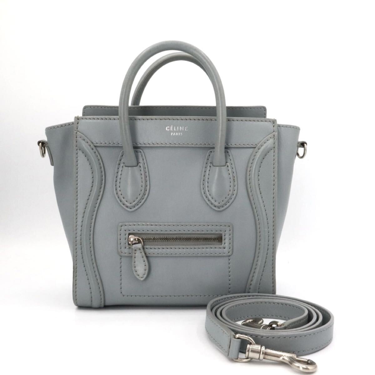 CELINE 美品　セリーヌ　レザー　ナノショッパー　２WAY ハンドバッグ　ブルー