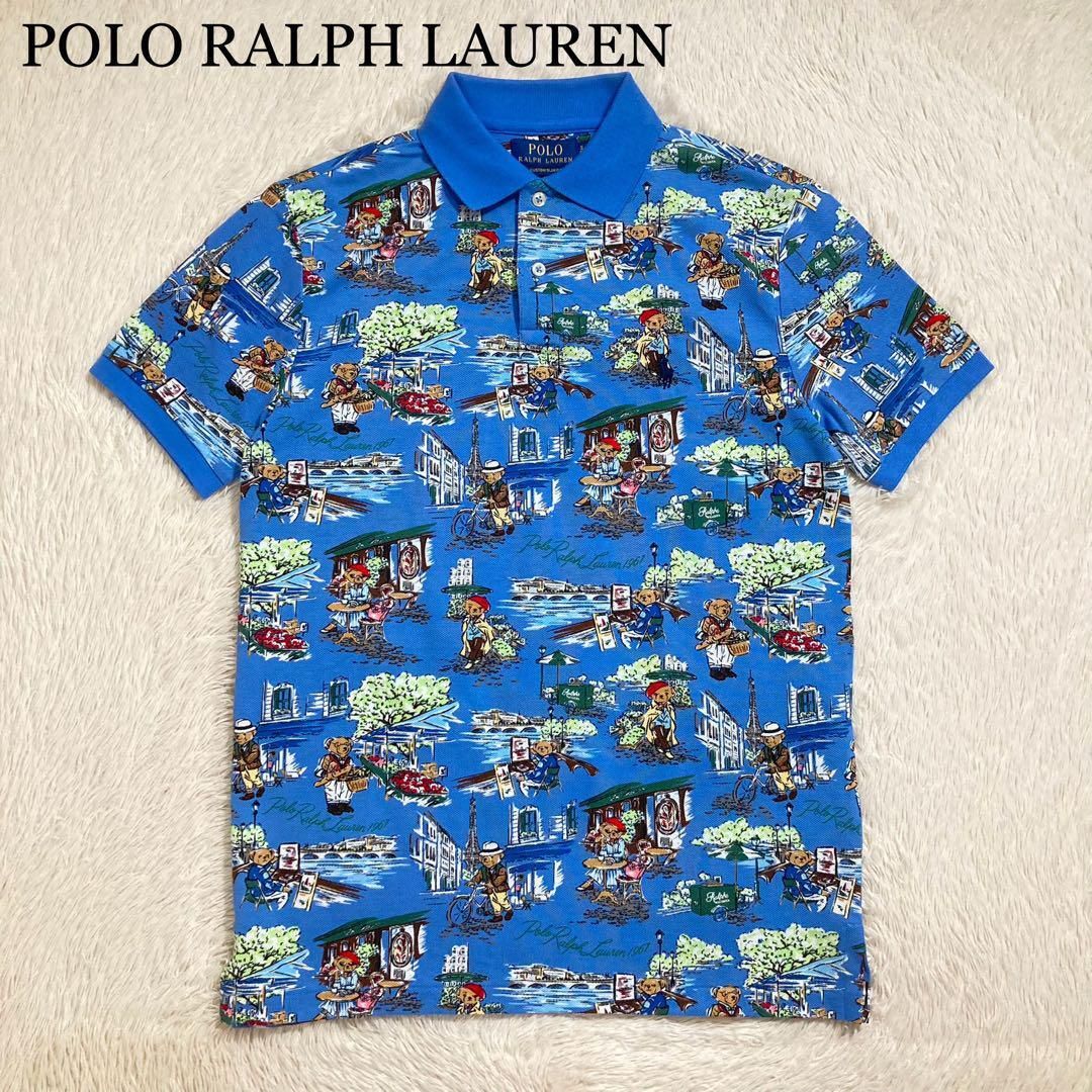 美品 POLO RALPH LAUREN ポロラルフローレン ポロシャツ カノコ ポロベア 半袖 総柄 ユニセックス