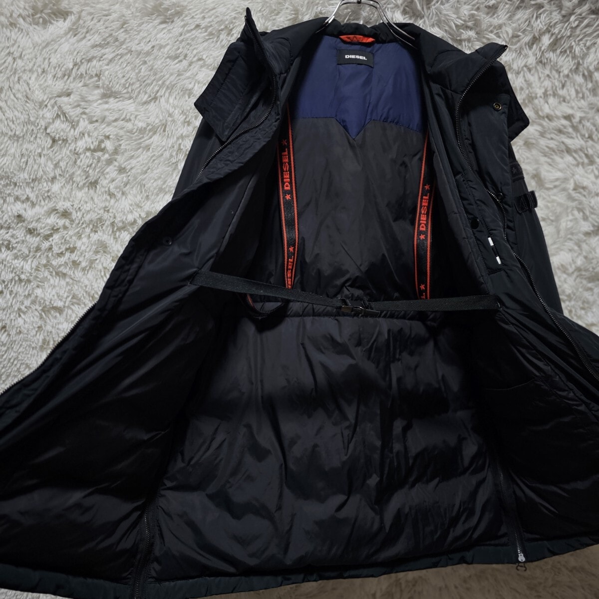 極美品 高級 ディーゼル DIESEL ダウンジャケット メンズ フード ショルダーベルト ダウン ブラック 黒 ロゴ フード ミリタリー y2k 肉厚