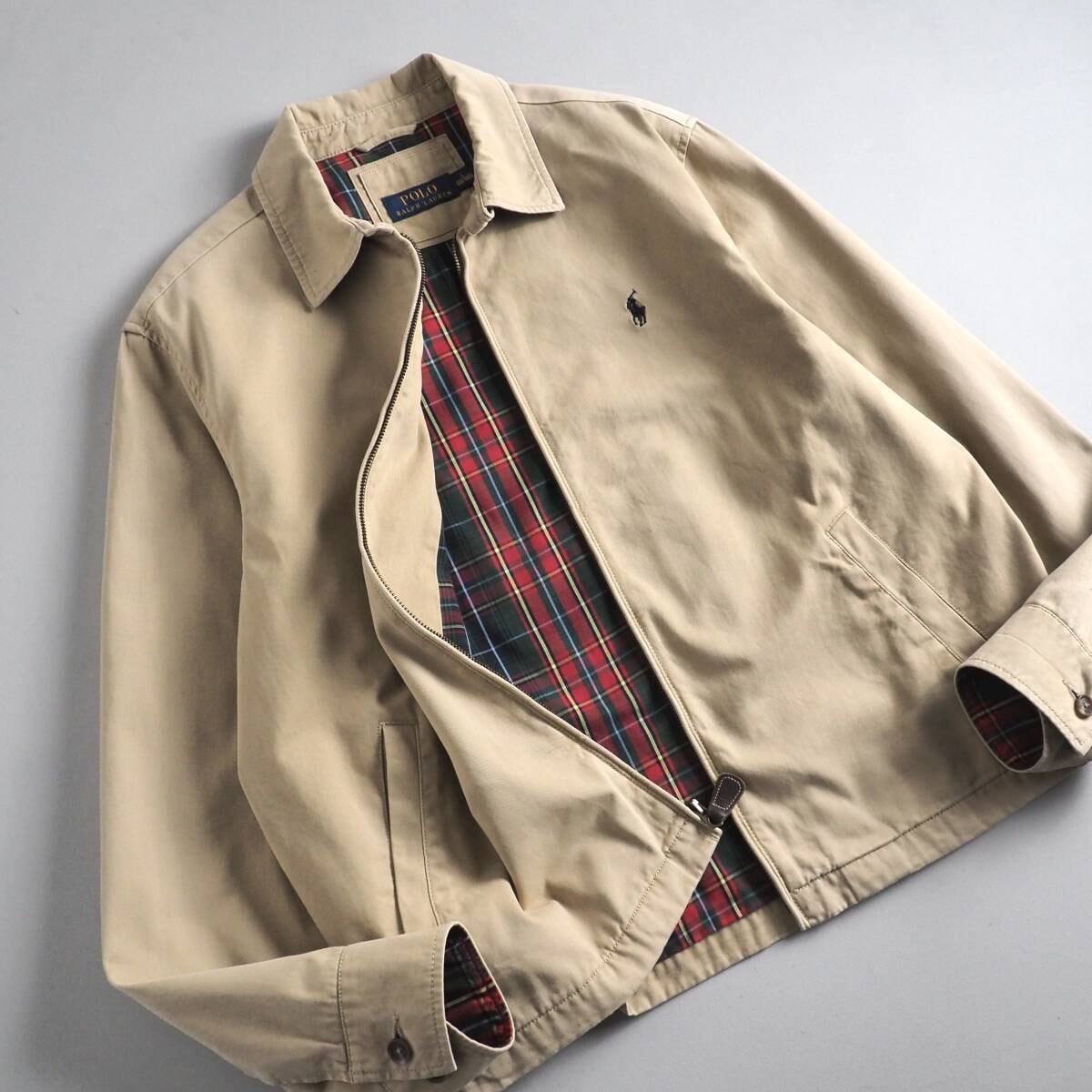 ラルフローレン　正規品　スイングトップ　ベージュ　裏地チェック　美品 Ralph Lauren ラルフローレン ブルゾン スイングトップ 裏地チェック