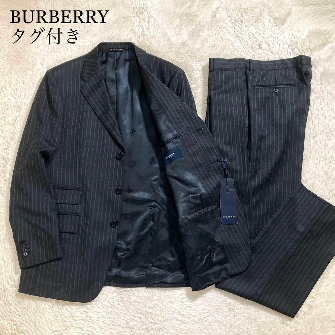 【美品】　Burberry スーツ　セットアップ　ネイビー モヘア　ストライプ 美品✨Burberry ビジネススーツ セットアップ ネイビー モヘア Lサイズ