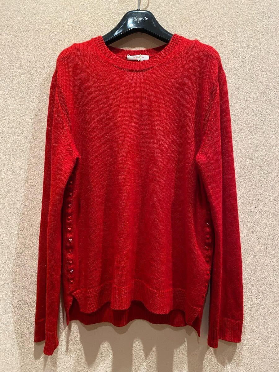 VALENTINO ヴァレンティノ カシミヤニット スタッズ セーター 長袖 赤 クルーネック Sサイズ 214958 
