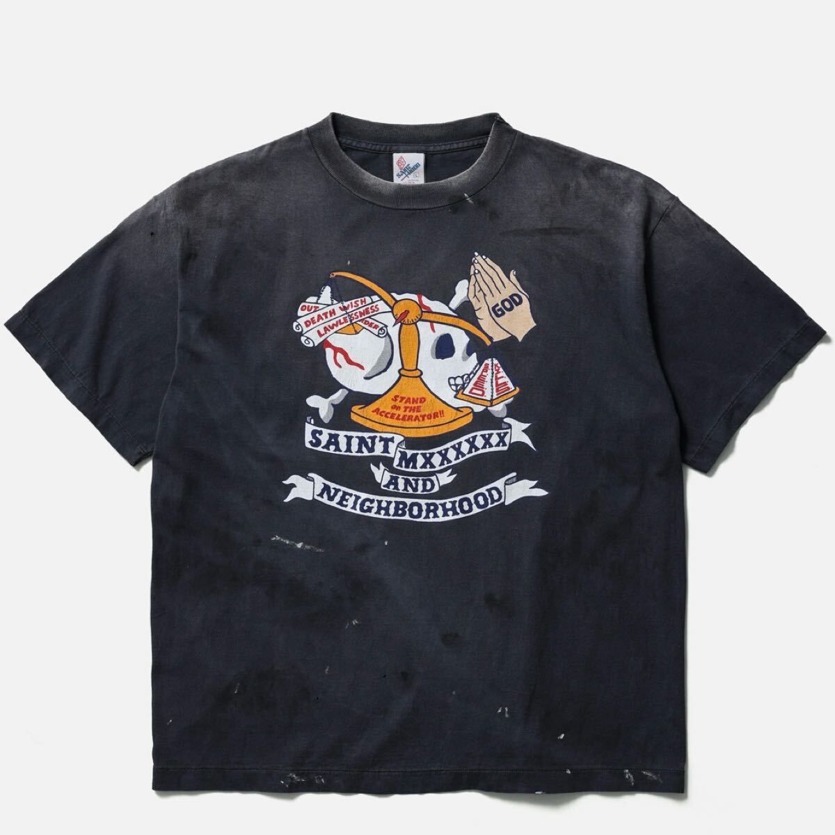 新品 25SS セントマイケル ネイバーフッド TEE STHD . SS TEE PRAY コラボTシャツ XLブラック SAINT Mxxxxxx NEIGHBORHOOD SM-HR8-0000-C68