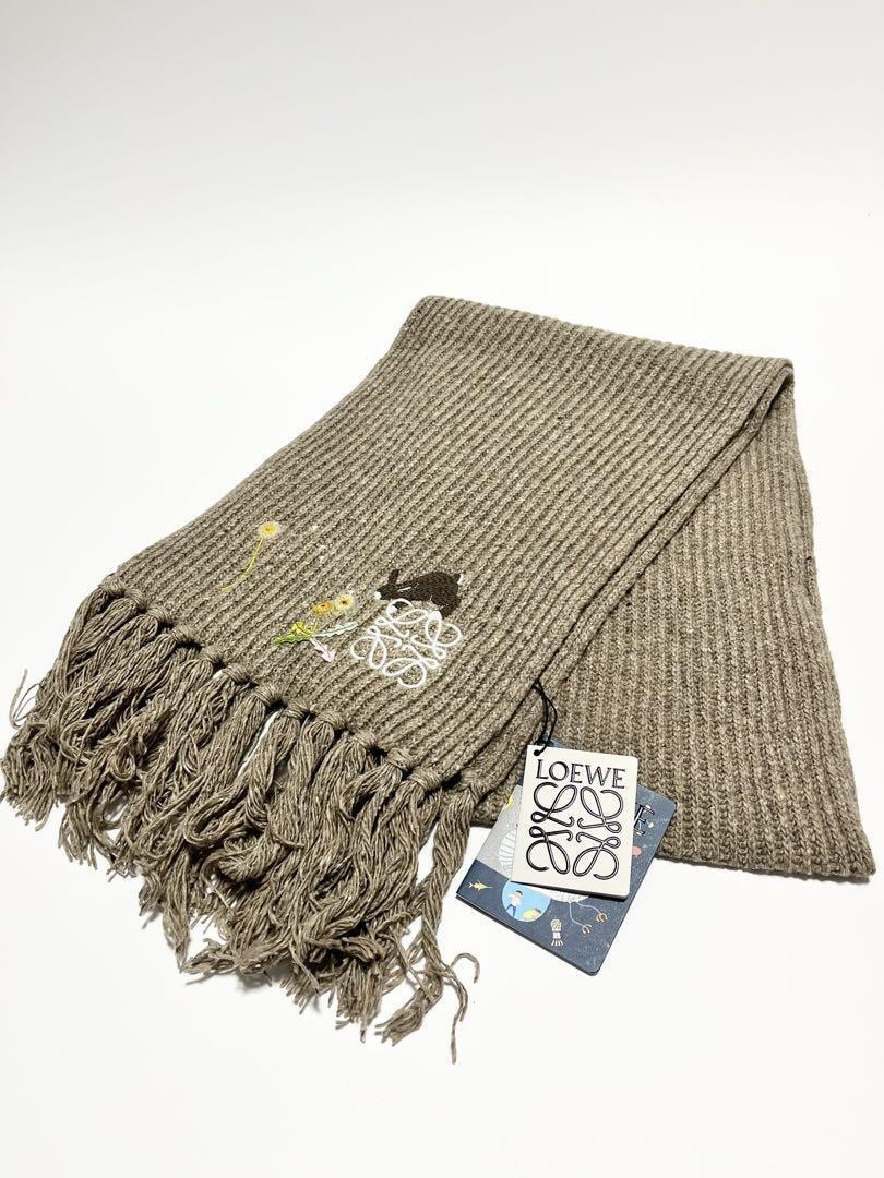 新品 ロエベ スナ フジタ コラボ アナグラム フリンジ ウサギ刺繍 マフラー
