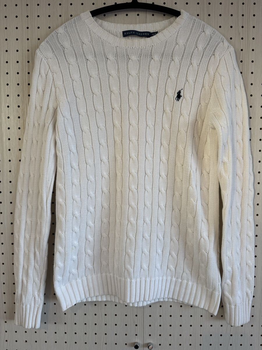 RALPH LAUREN ラルフローレン ケーブルニット ホワイト S（160-84A）レディース 美品管理番号：TS-00002 ラルフローレン セーター