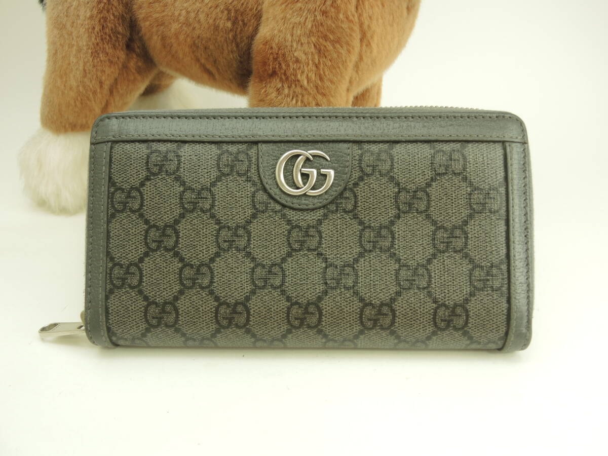 グッチ ジップアラウンドロングウォレット GGオールド PVPレザー灰 長財布@706844-525040