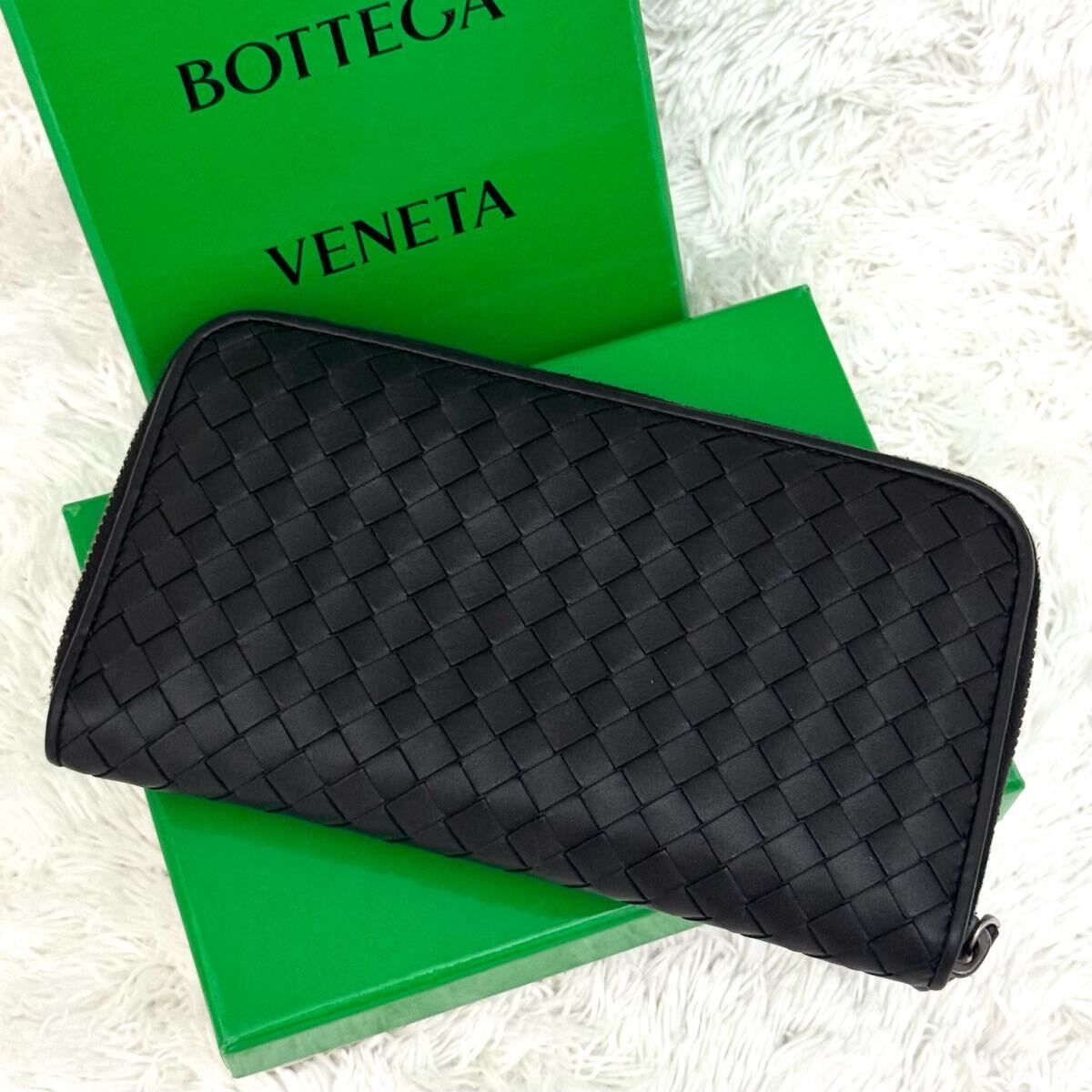 ☆美品☆RFID内蔵 ボッテガヴェネタ イントレチャート ラウンドファスナー 財布 BOTTEGA VENETA 