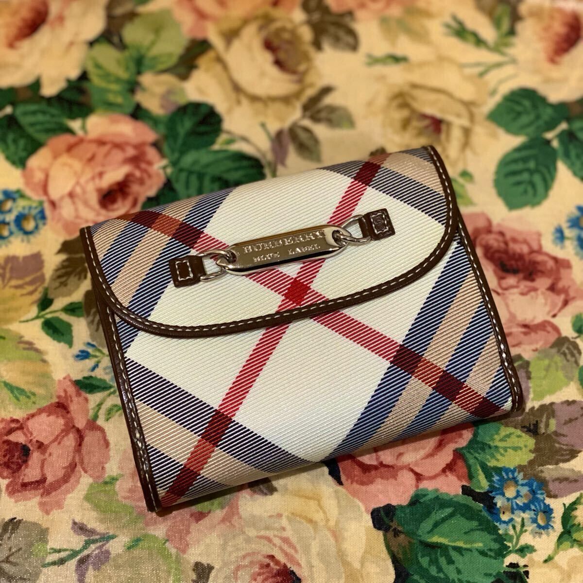 BURBERRY 三つ折り財布 キャンバス×レザー ノバチェック コンパクトウォレット バーバリー ブルーレーベル