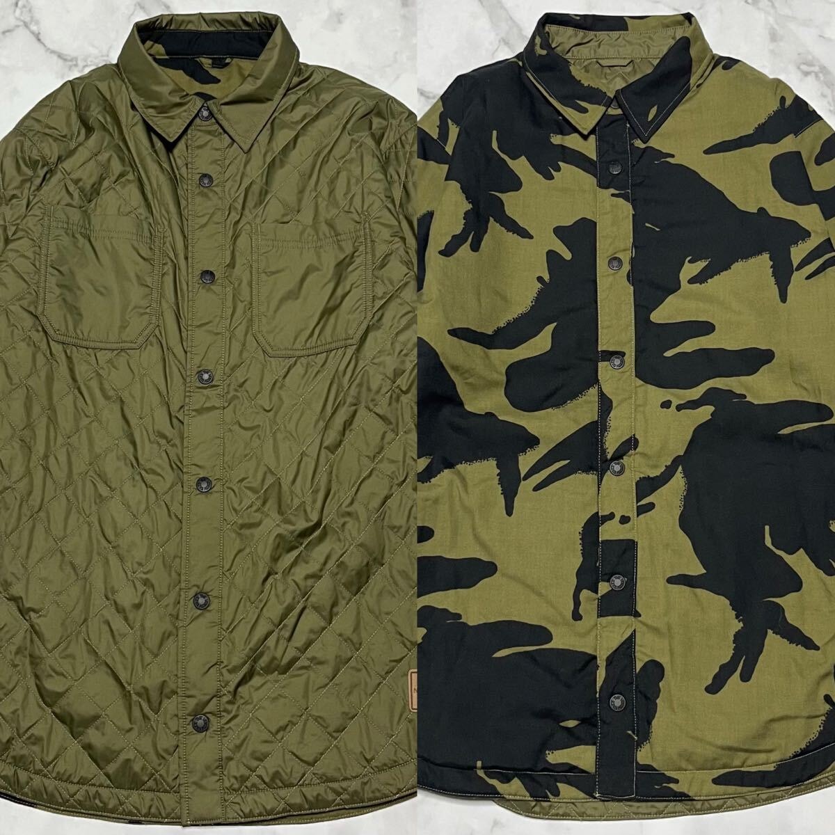 THE NORTH FACE ザ ノースフェイス パッチロゴ カモフラ 迷彩 リバーシブル キルティング シャツ ジャケット Mサイズ