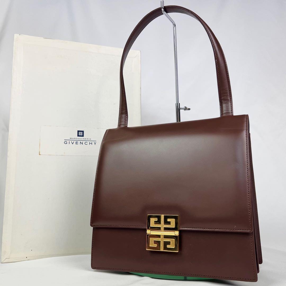 美品 GIVENCHY ジバンシー 4Gロゴ ビッグロゴ フォーマルバッグ 茶