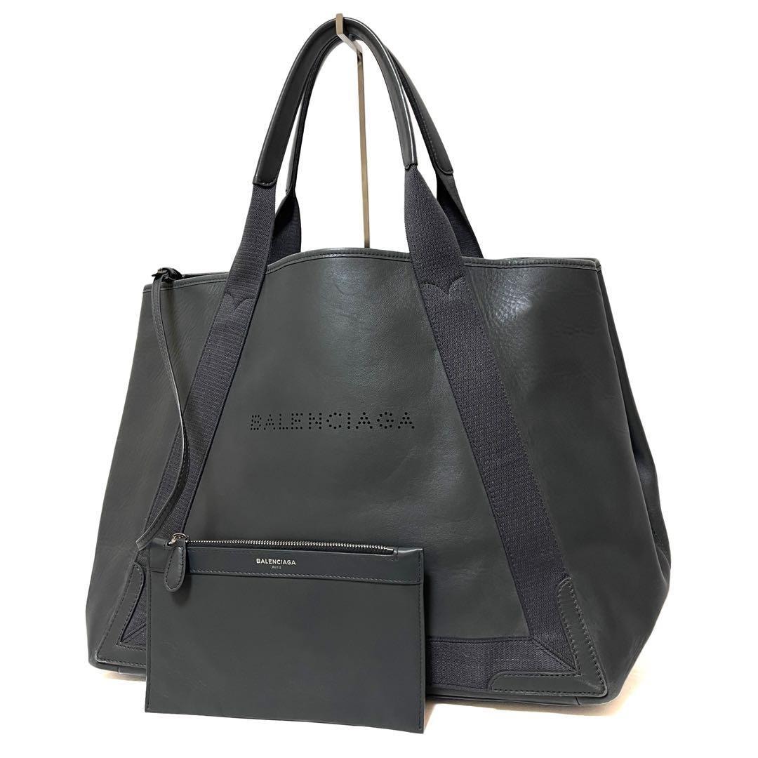 BALENCIAGA バレンシアガ ネイビーカバスM トートバッグ レザー キャンバス ダークグレー 339936 良品