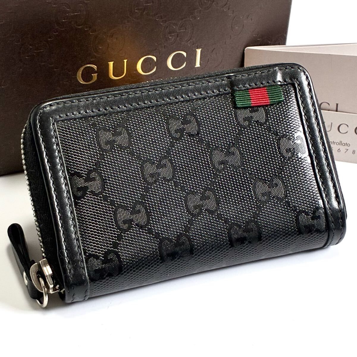 ★GUCCI グッチ GGインプリメ カードケース コインケース 財布 500by ラウンドファスナー ジップ ブラック 黒【鑑定済み 本物保証】