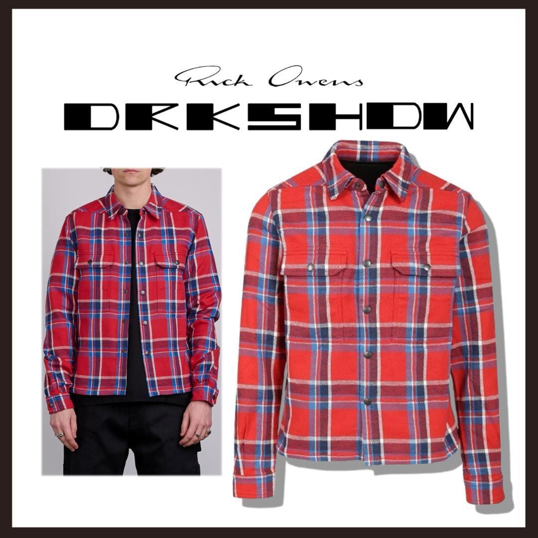 ○★新品 未使用 リックオウエンス ダークシャドウ クロップドアウターシャツ M【RICK OWENS DRKSHDW】シャツアウター ネルシャツ○●