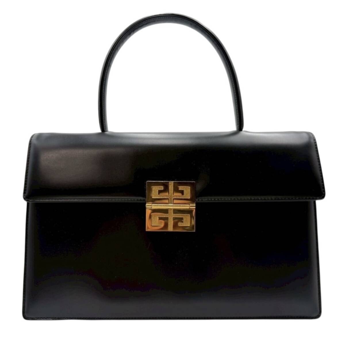 【真贋査定済】【新品未使用】GIVENCHY ジバンシィ ジバンシー 4G ロゴ 金具 カーフ レザー 本革 ハンドバッグ ミニ トートバッグ 黒