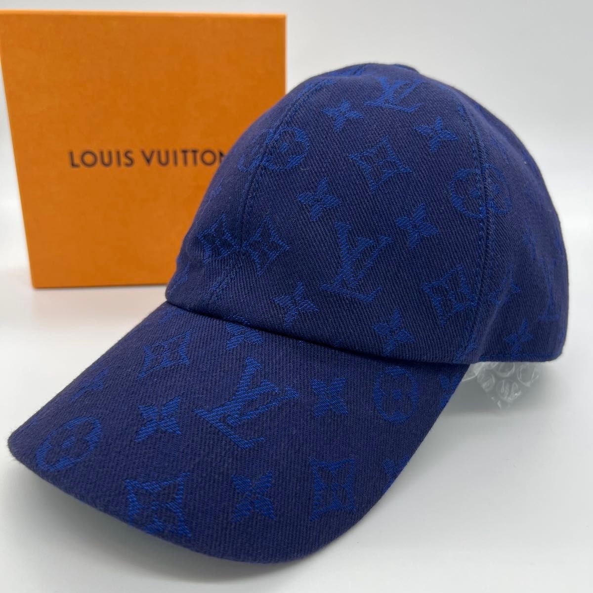 LOUISVUITTON ルイヴィトン M77590　モノグラム エッセンシャル キャップ　帽子 ネイビー レザー コットン