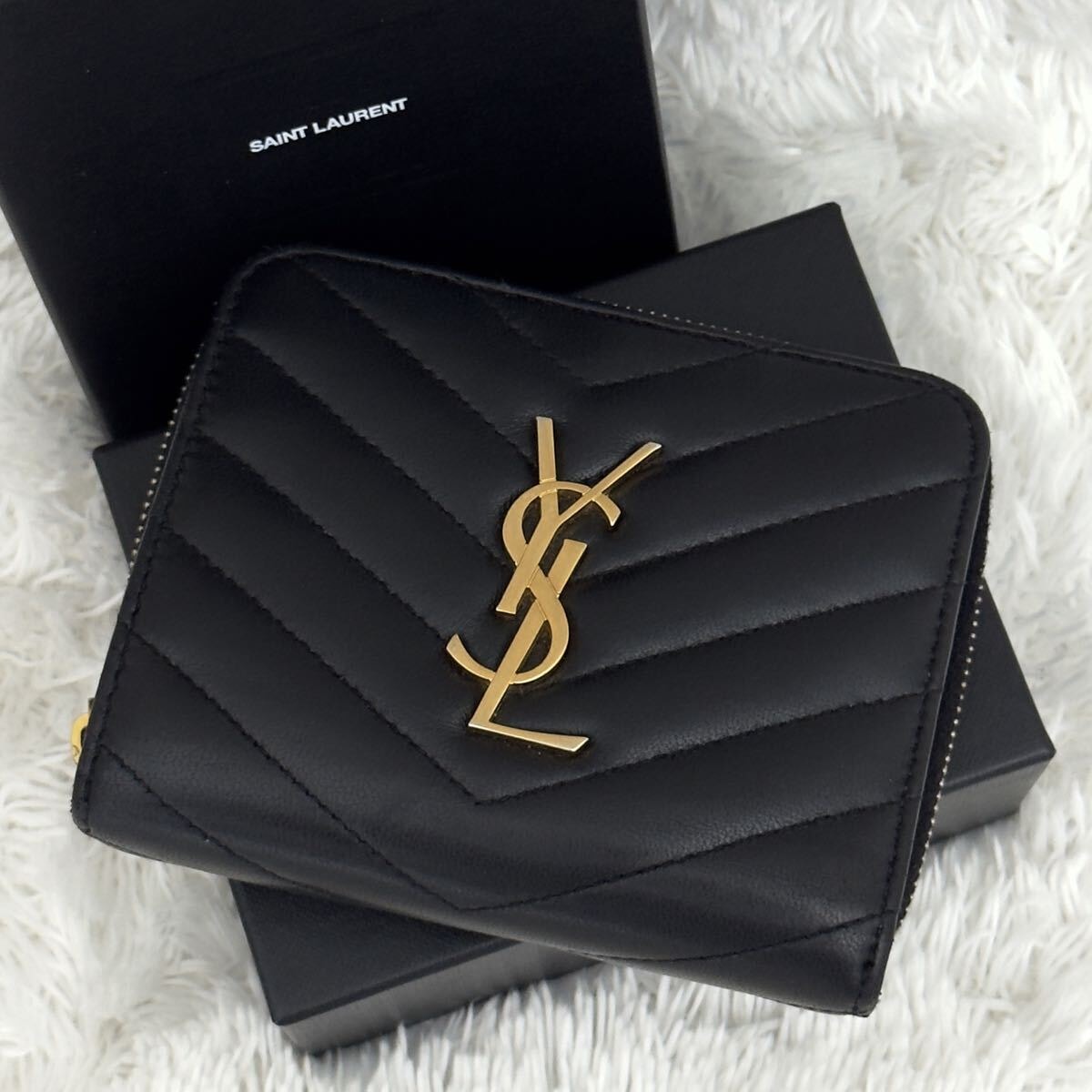 サンローラン 長財布 YSL カサンドラ シボ革 ブラック レザー サンローラン ジップアラウンドウォレット カサンドラ（レザー