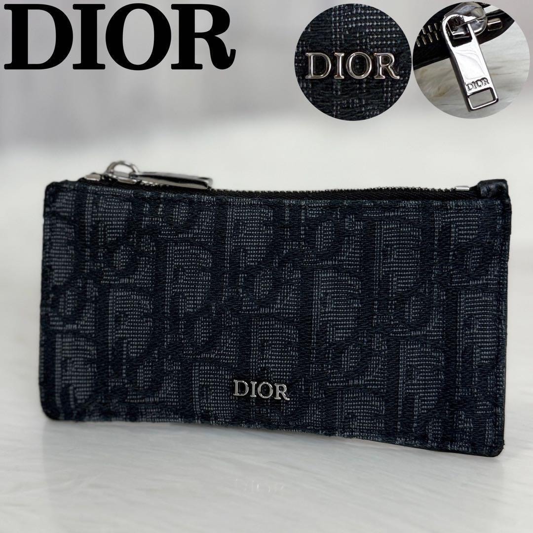 DIOR ディオール オブリーク トロッター総柄 ジャガード フラグメントケース コインケース ミニ財布 ブラック