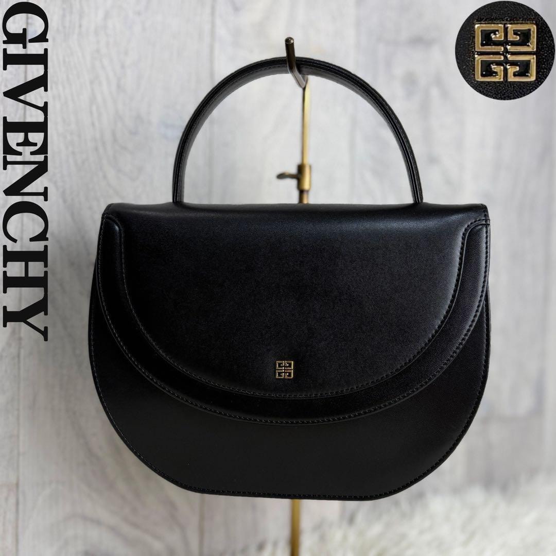 美品 Givenchy ジバンシー 4G ロゴ フラップ ハンドバッグ ブラック フォーマル