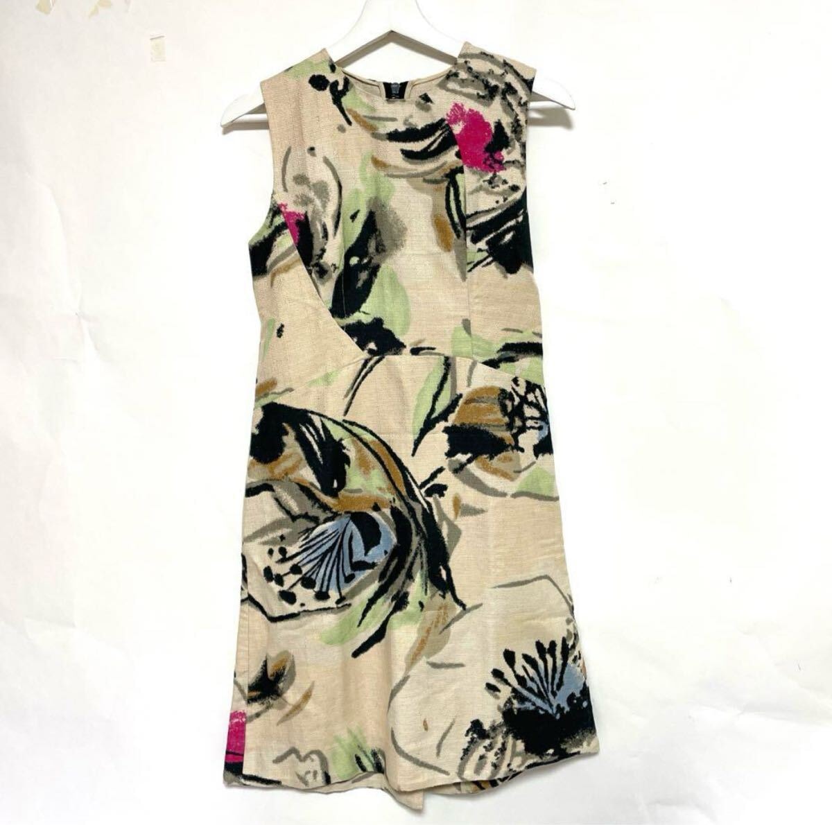 MARNI マルニ ノースリーブ ワンピース 40 ベージュ 総柄 中古