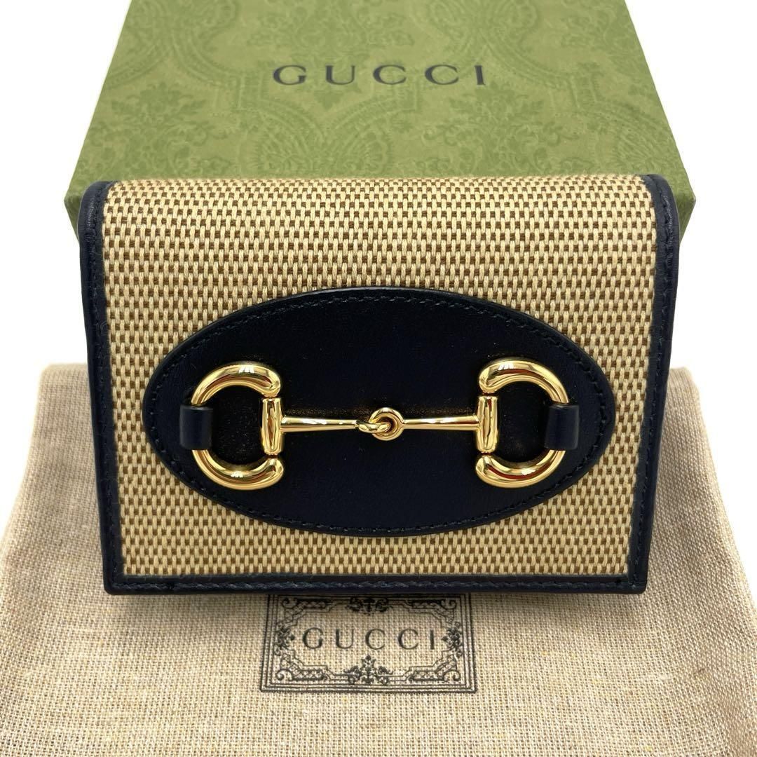 No.334 超人気レア【超美品】GUCCI グッチ 二つ折り財布 コンパクトウォレット ホースビット 621887 限定品 キャンバス×レザー レディース