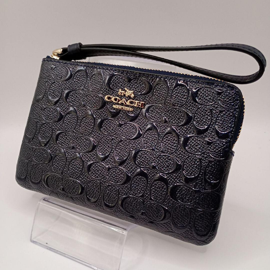 COACH コーチ ポピー シグネチャー ブラック 黒 シルバー金具 キャンバス /パテントレザー F22945 ショルダーバッグ メッセンジャーバッグ レディース 601988 【中古】 COACH - COACH コーチ ポピー シグネチャー ブラック 黒 シルバー金具