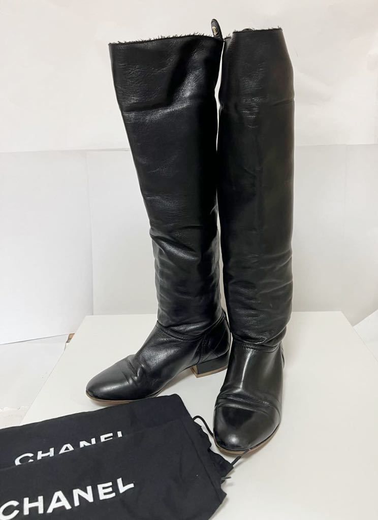 CHANEL シャネル ココマーク レザー ブーツ マトラッセ ブラック 37 中古