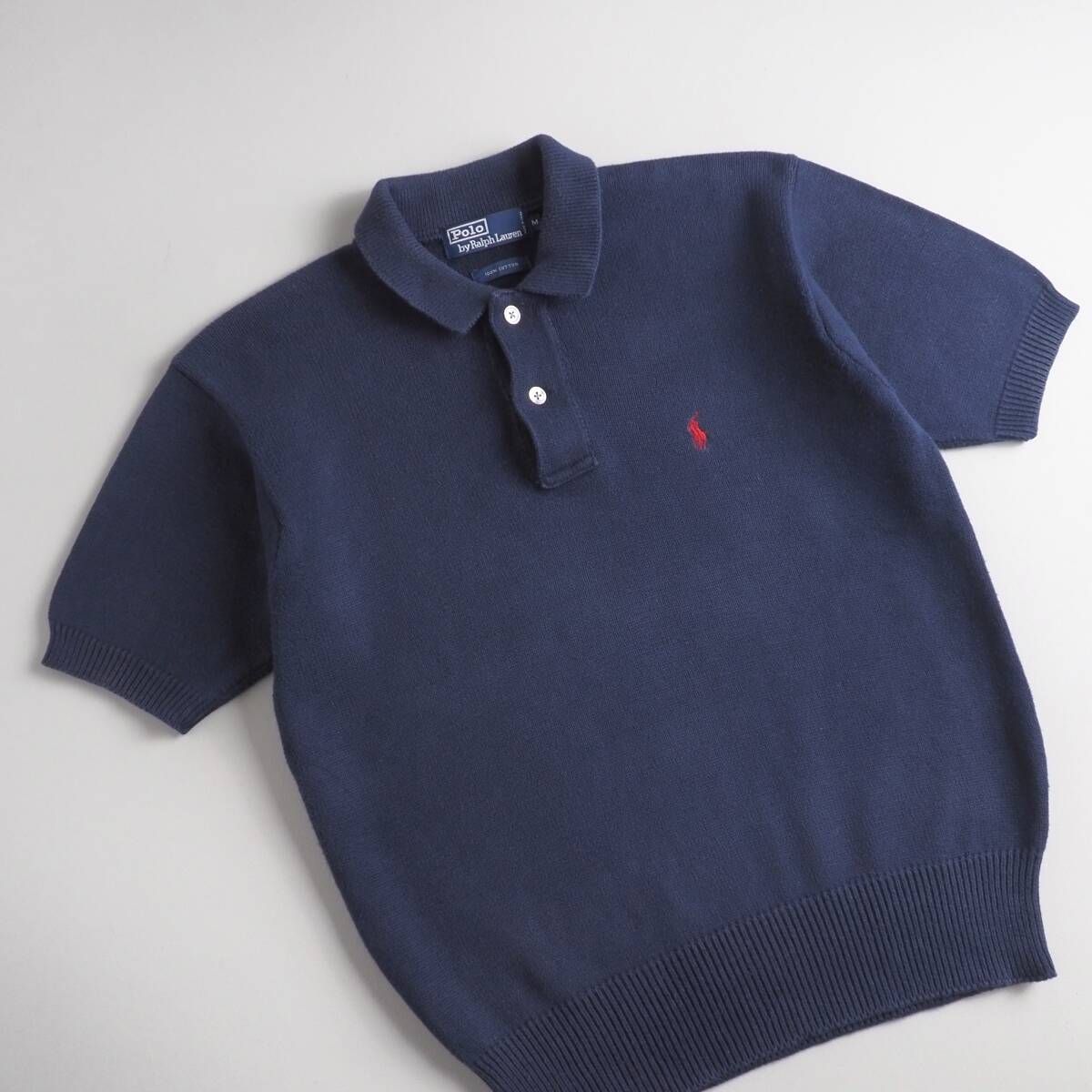 ラルフローレン　正規品　サマーニット　半袖　ネイビー　赤ポニー　美品 ラルフローレン 正規品 サマーニット 半袖 紺色 赤ポニー 美品