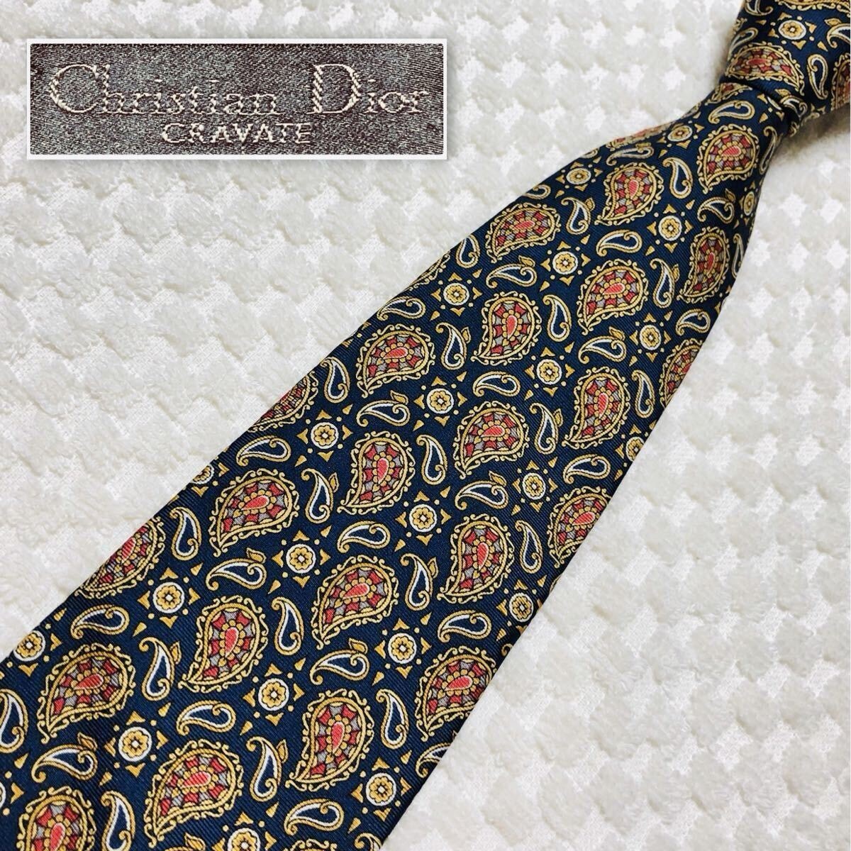 美品Dior ディオール ペイズリー柄 ブラウン ボルドー 青シルク