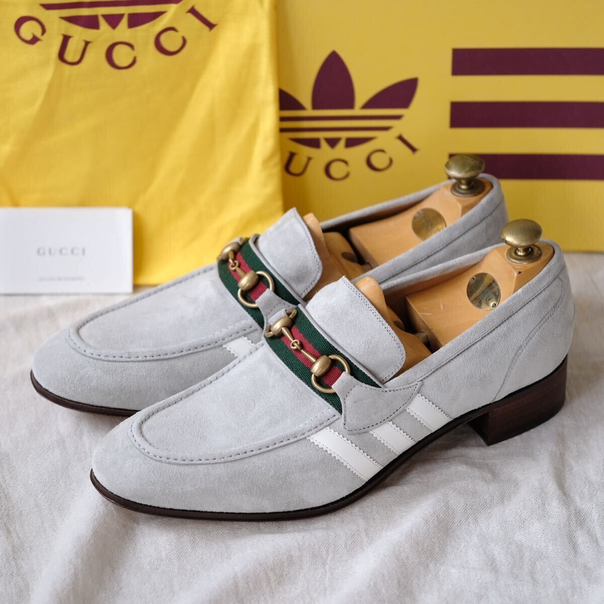 新品未使用GUCCIグッチ×アディダス ウェブラインスエードビットローファー グレー11