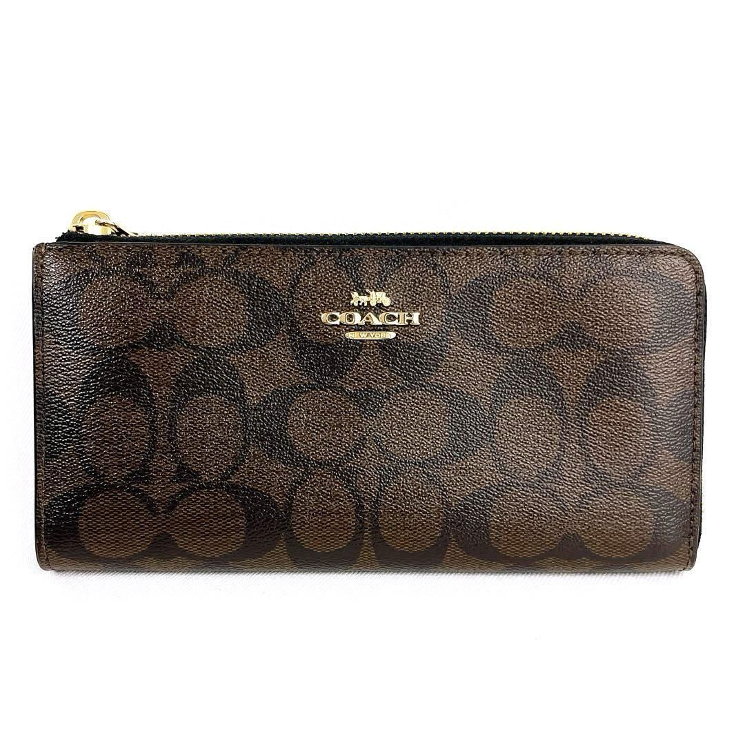 (新品未使用品)大人気、コーチ、長財布、人気色、茶✖️黒、黒シグ、金ロゴ、PVC地 美品)大人気、コーチ、長財布、人気デザイン、黒シグ、PVC地