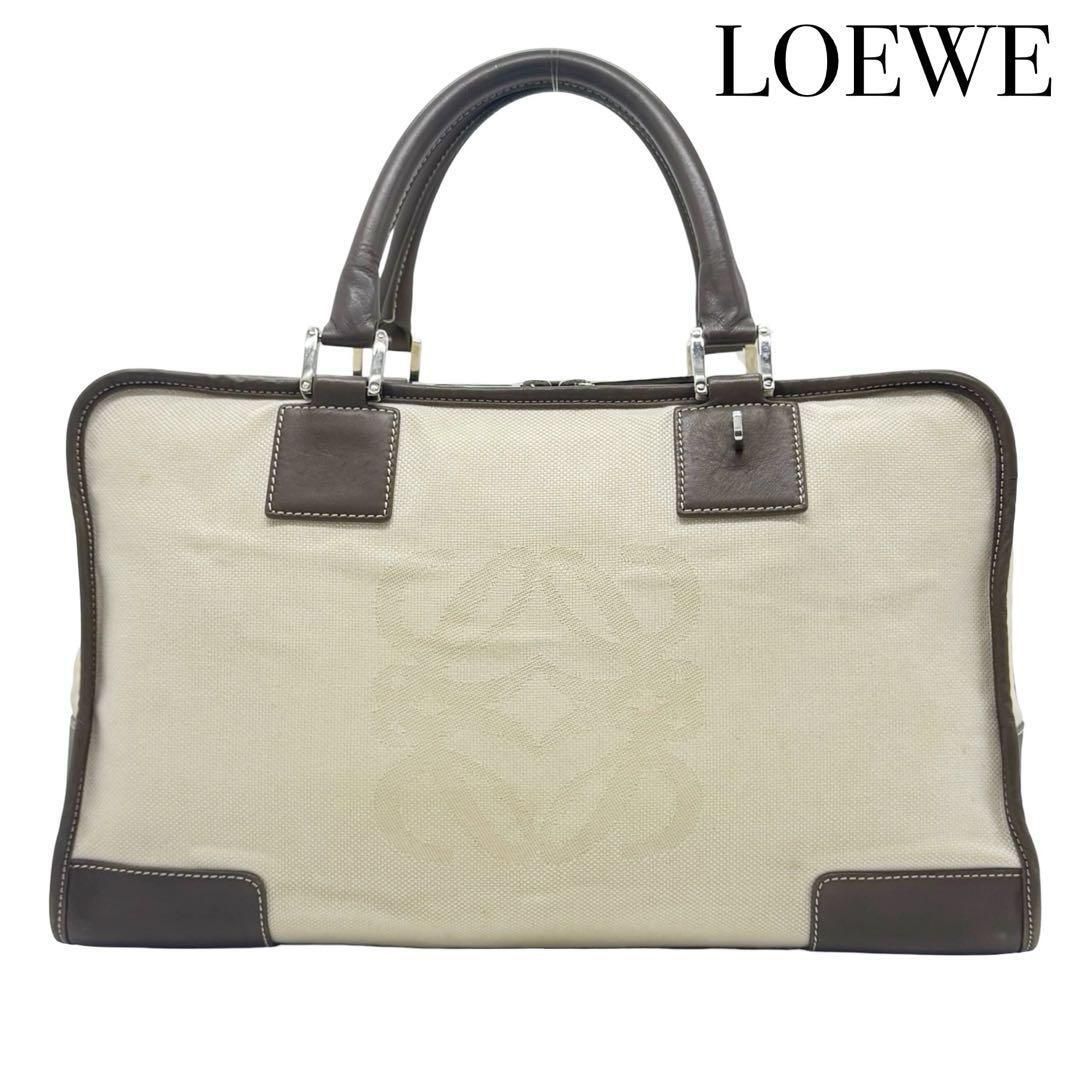 LOEWE ロエベ アマソナ36 アナグラム ハンドバッグ キャンバス×レザー ベージュ ブラウン
