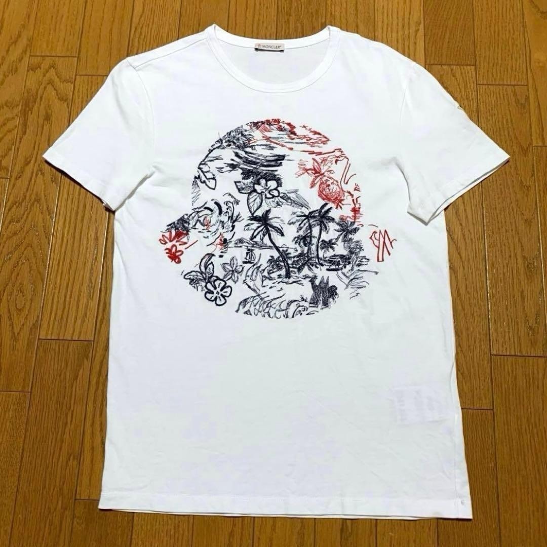 美品　MONCLER 刺繍　Ｓ　ワッペンロゴ　ホワイト　シャツ　4S85