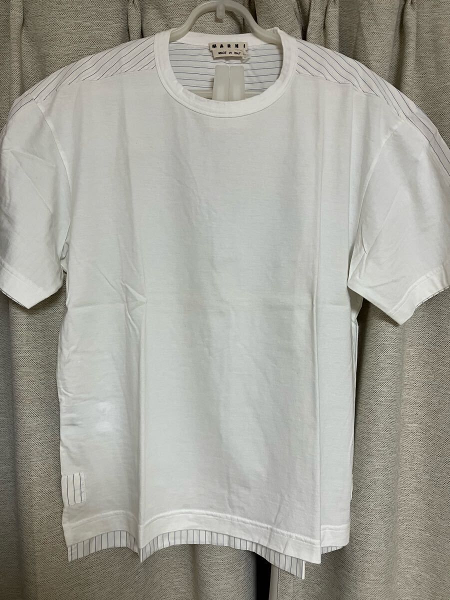 未使用に近い】MARNI Tシャツ ホワイト無地 ストライプ 切り替え