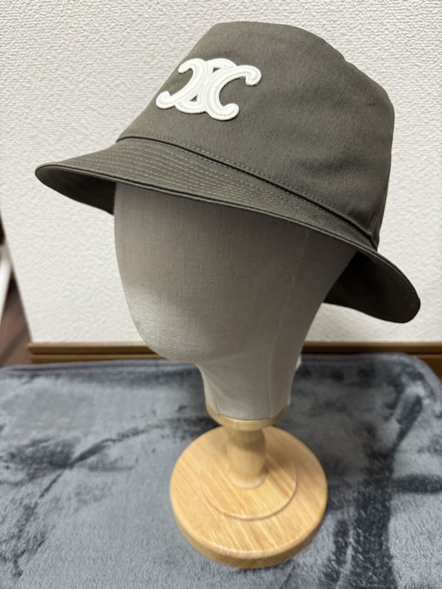 未使用に近い】セリーヌ CELINE バケットハット S カーキ トリオンフ