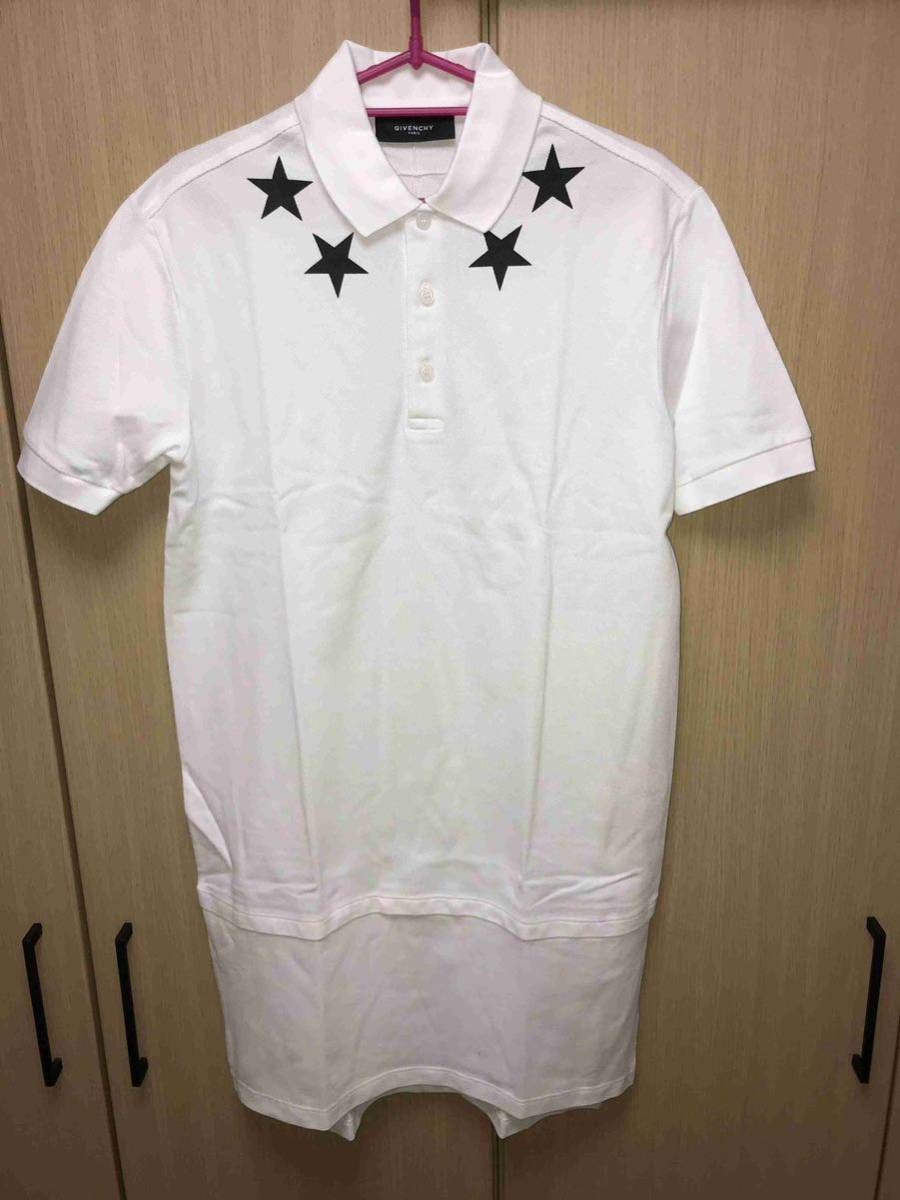 正規 14SS GIVENCHY ジバンシー ジバンシィ Riccardo Tisci スター 星 プリント レイヤード 鹿の子 ポロシャツ 白 S 14S 7106 705