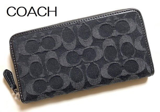 特価！ 人気 COACH コーチ シグネチャー デニム ラウンド ジップ 長財布 CAL05 ブラック 新品本物