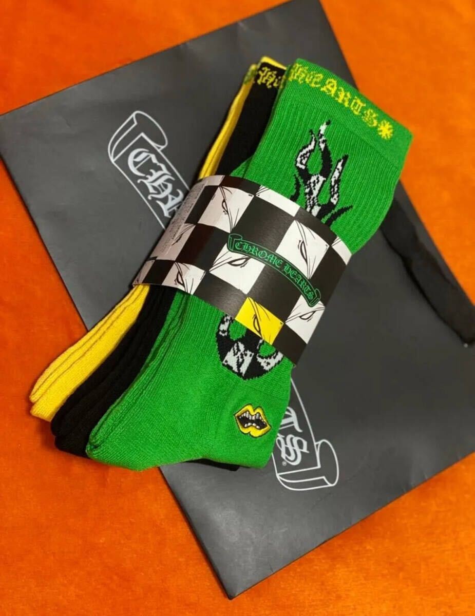CHROME HEARTS 靴下 3足セット グリーン ブラック イエロー 新品未使用クロムハーツ