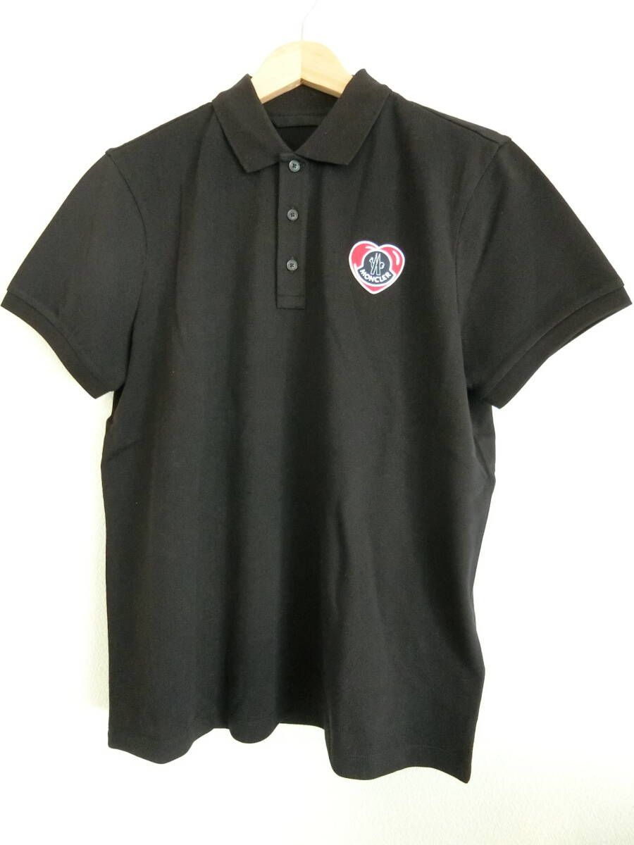 【新品 未使用 タグ付】MONCLER / ハート ロゴ ポロシャツ 黒 半袖 赤 ブランド ワッペン グルノーブル 綿 コットン M 999 モンクレール