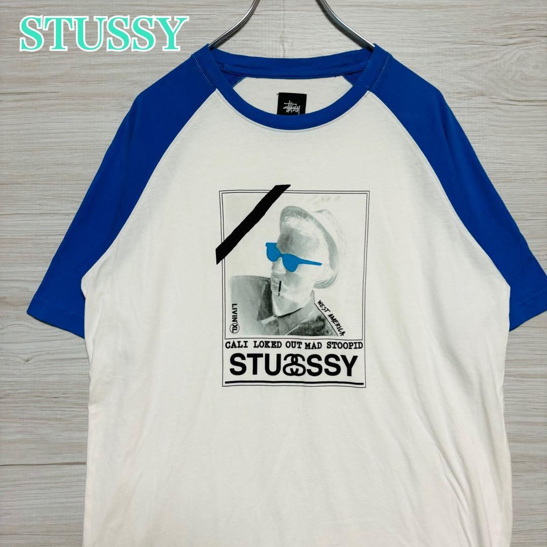 【希少デザイン】STUSSY ステューシー　Tシャツ　Lサイズ　ラグラン　ビッグプリント　ストリート　即完売　ゆったり　レア　一点物