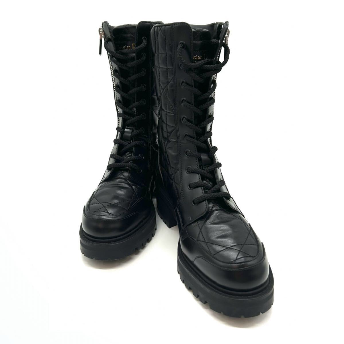 クリスチャンディオール　Christian Dior D-LEADER カナージュ　レザー　ブーツ　レディース　ブラック　靴　レディース　37　