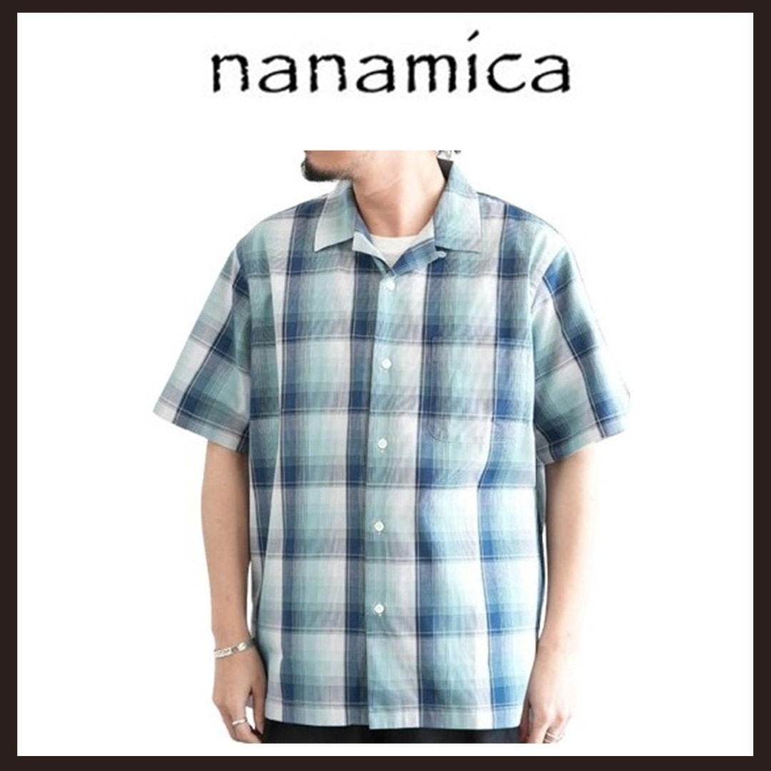 新品未使用　nanamica（ナナミカ）　オープンカラーピケシャツ　L　ネイビー×ミント