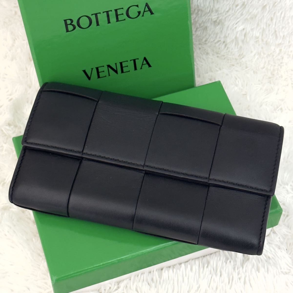 ☆美品☆RFID内蔵 BOTTEGA VENETA ボッテガヴェネタ カセット イントレチャート レザー ブラック 長財布