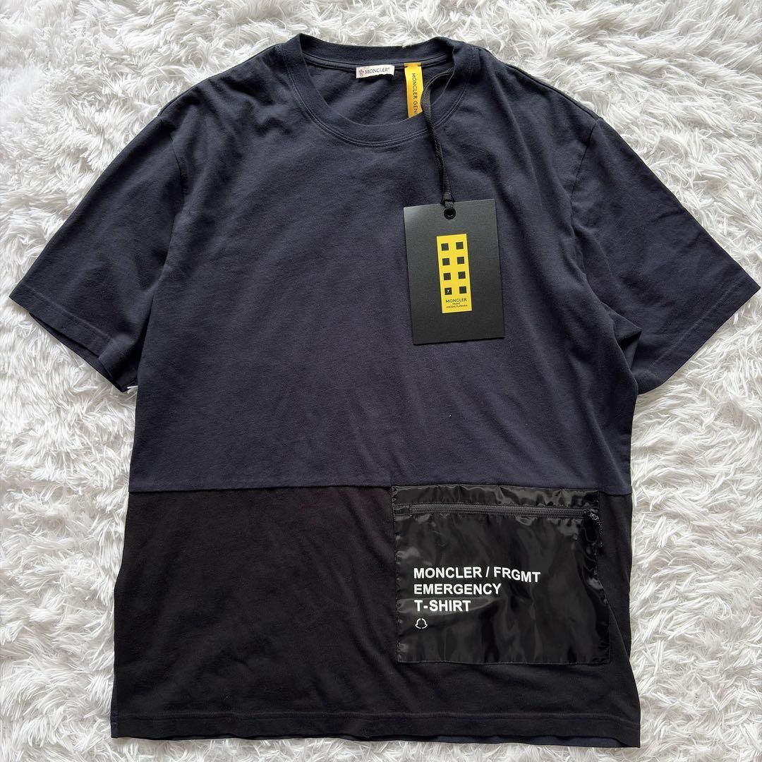 美品タグ付きモンクレール フラグメント Tシャツ XL 紺黒メッシュ