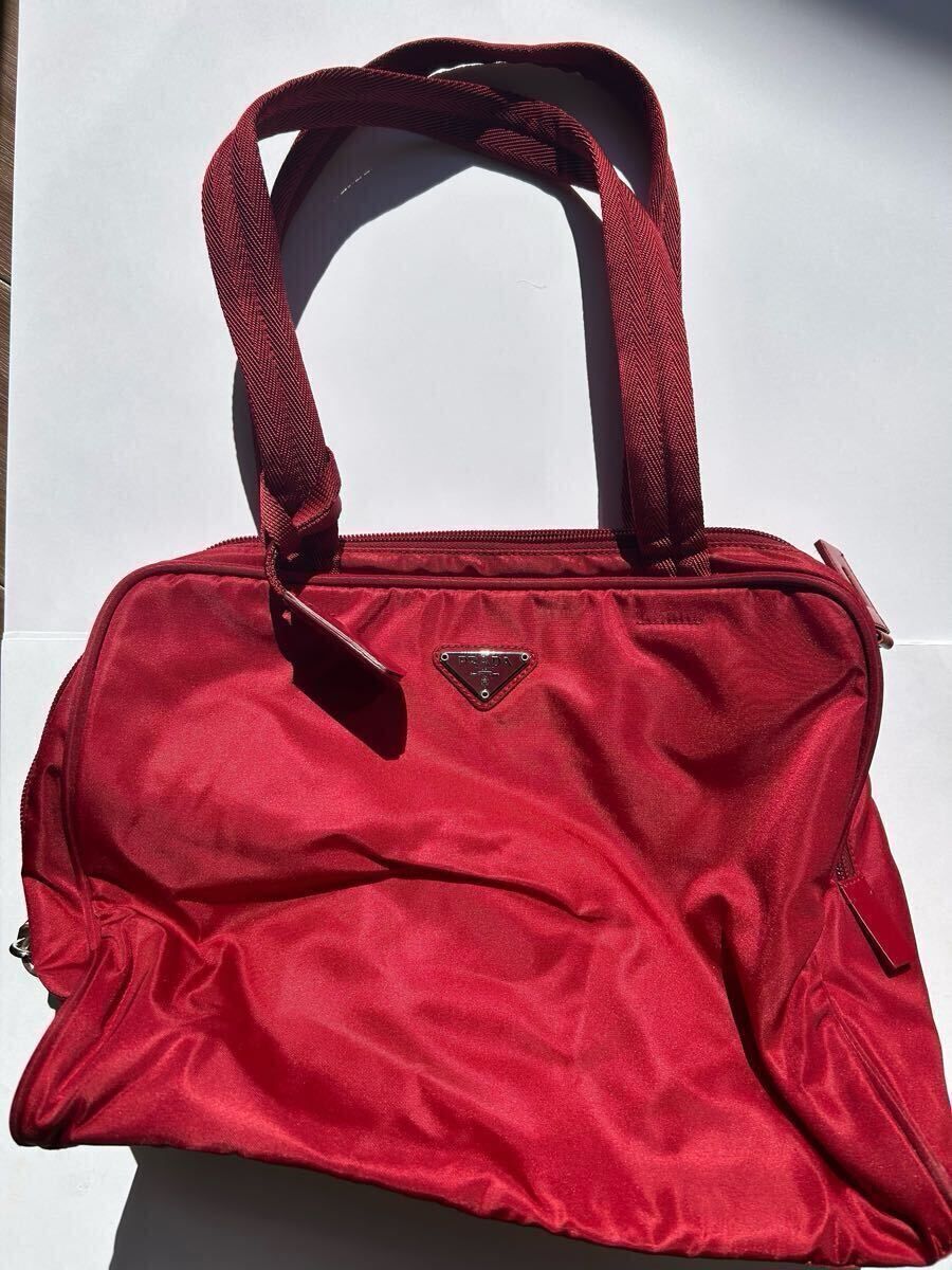 PRADA プラダ 赤 ナイロン トートバッグ カード付