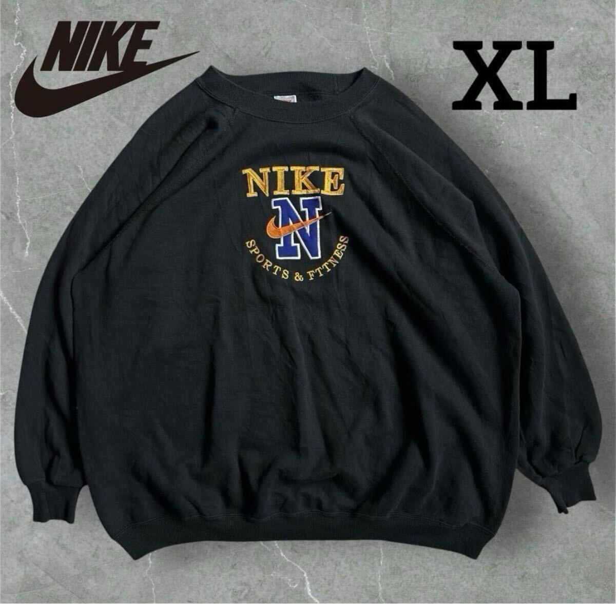 超レアなロゴ刺繍！NIKE ヴィンテージ スウェット XL オーバーサイズ トレーナー プルオーバー トップス 黒 パーカー 堀米雄斗